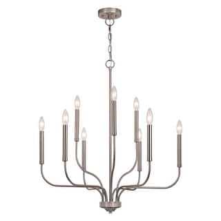 Harris 9 Light Candelabra Satin Nickel Candle Chandelier - 27.5-in W x 30-in H x 27.5-in D