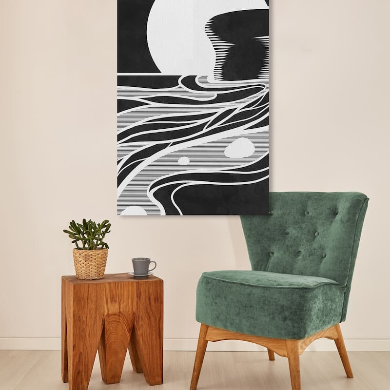 Wynwood Studio Canvas Abstract Moon lit Tide Black and Mid-Century Modern Wall Art Canvas Print - 16 x 24