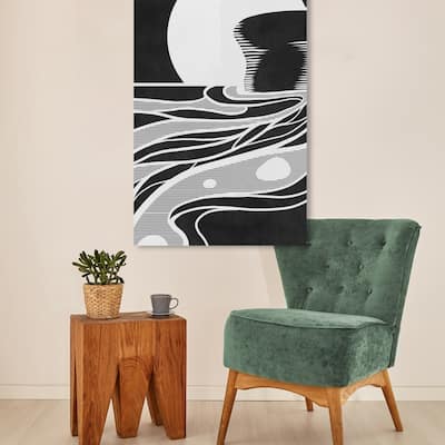 Wynwood Studio Canvas Abstract Moon lit Tide Black and Mid-Century Modern Wall Art Canvas Print