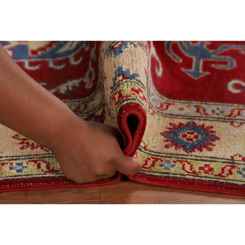 Traditional Kazak Oriental Area Rug Handmade Geometric Red Wool Carpet - 4'3" x 6'4"
