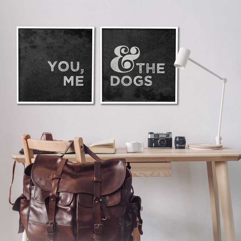 Stupell You Me and the Dogs Quote Family Pet Black White,2pc Multi Piece Framed Wall Art Set