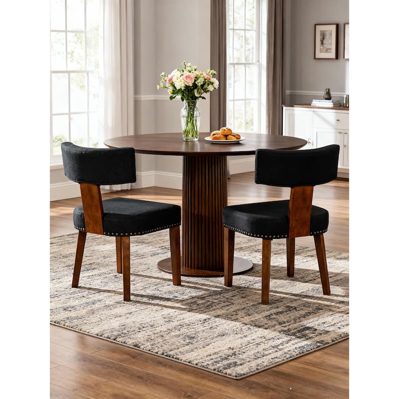 Mid-Century Modern Dining Room Chairs Set of 2, Farmhouse Kitchen Chair, with Nailhead Trim & Wood Frame