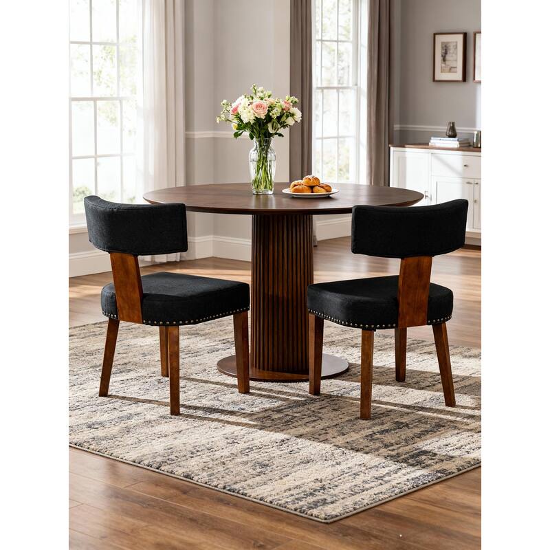 Rossetta Medieval Modern Elegant Design Linen Fabric Upholstered Comfortable Dining Room Chairs Set of 2