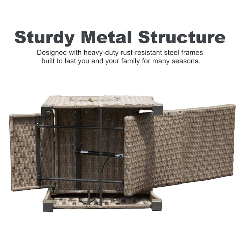 Outdoor Recliner Chair,Patio Recliner with Hand-Woven Wicker,Flip Table Push Back,Adjustable Angle,Reclining Lounge Chair