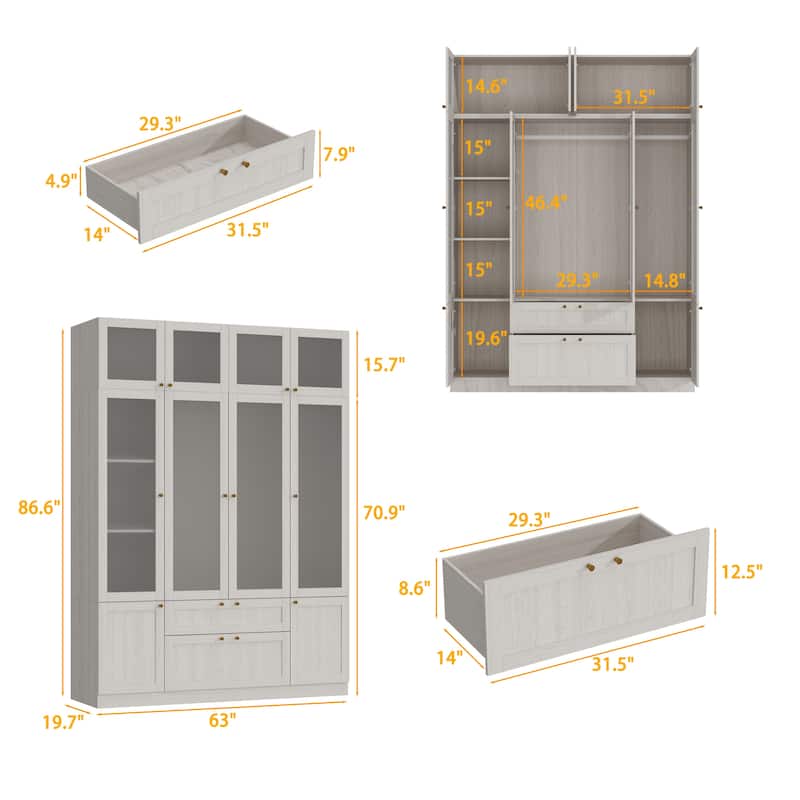 Modular Modern Glass Door Wardrobe:Storage Closet Solution Armoire