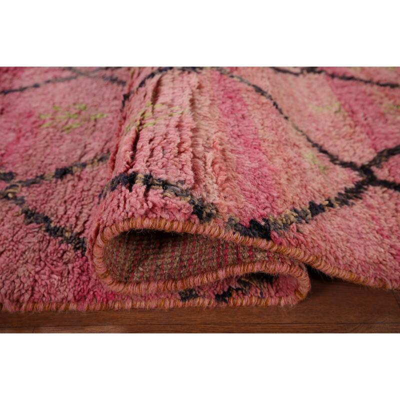 Pink Trellis Plush Moroccan Area Rug Handmade Wool Carpet - 5'3" x 8'10"