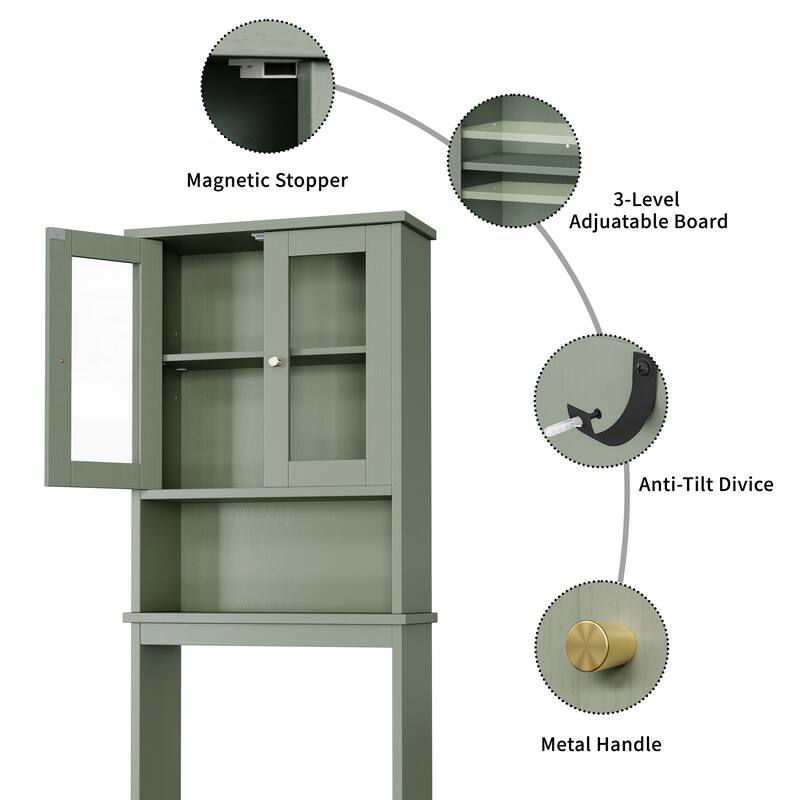 Futzca Over The Toilet Storage Cabinet with Adjustable Shelf & Glass Door - N/A