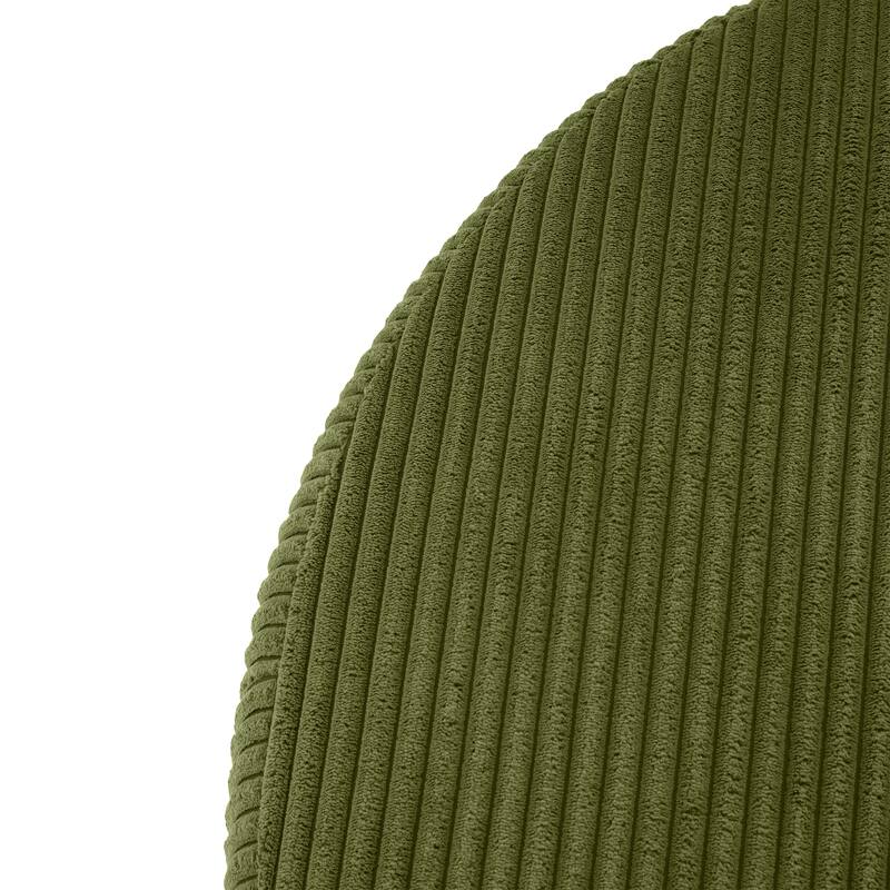 Corduroy Upholstered Round Ottoman - Olive Green Stylish Accent Table