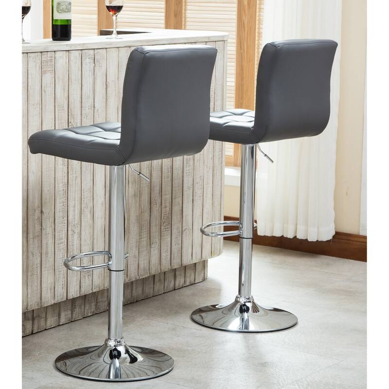 Adjustable Hydraulic Swivel Bar Stool Set of 2, Counter Height Faux Leather Bar Chair for Kitchen Island, Dining Room