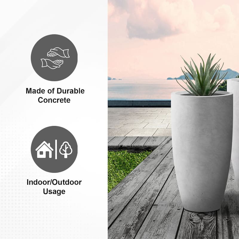Kante 13.39 in. x 23.62 in. Round Charcoal Finish Lightweight Concrete and Fiberglass Indoor Outdoor (Set of 2)