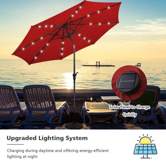 10FT Patio Solar Umbrella LED Patio Market Steel Tilt With Crank Outdoor New