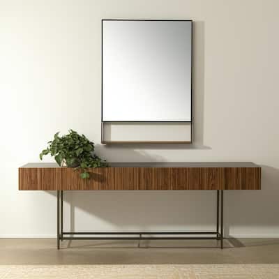 HomeRoots 40" Black Metal Framed Accent Mirror With Shelf - 24.02 in. x 39.96 in. x 3.94 in.