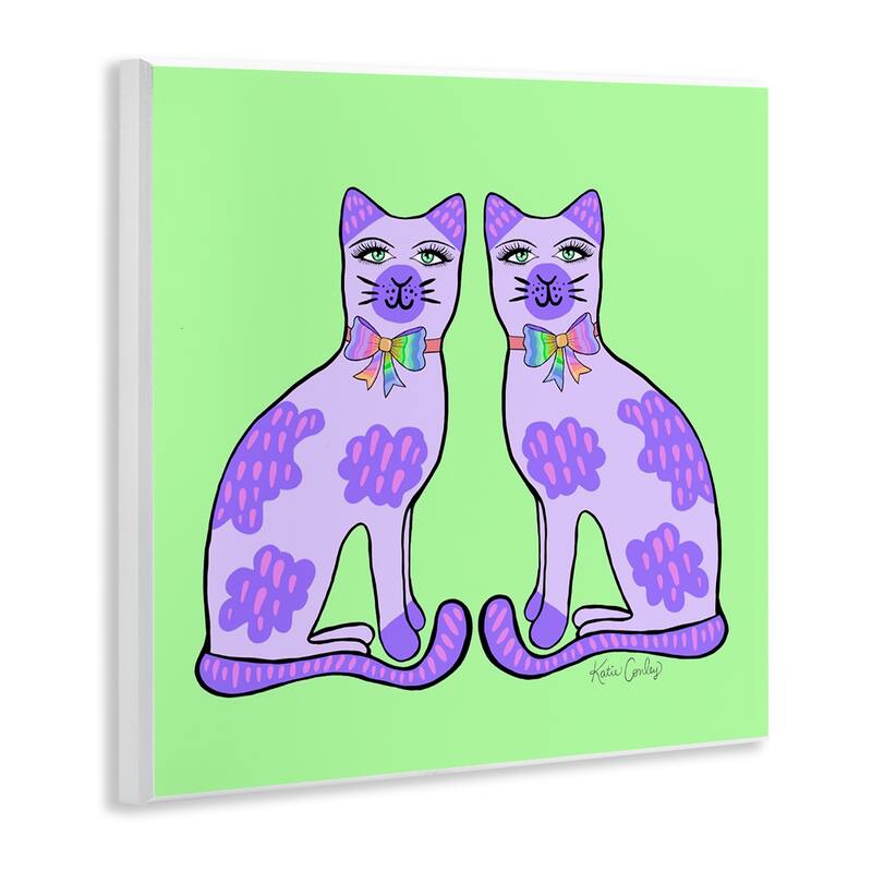 Stupell Purple Cats on Green Wall Plaque Art Design By Katie Conley