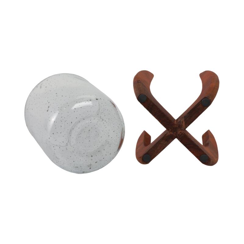 Glass Votive Candle Holder Wood Base - Brown/Clear, 7 in.