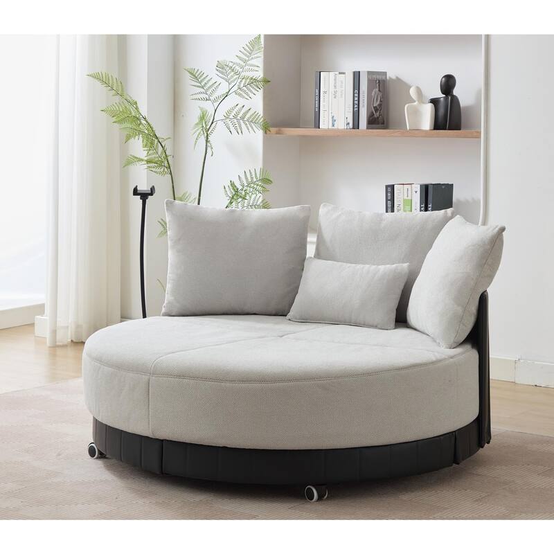 52.75'' Oversized Round Swivel Chair, 360° Swivel, Couples Chair, Gray, Polyester(Anti - Wrinkle)