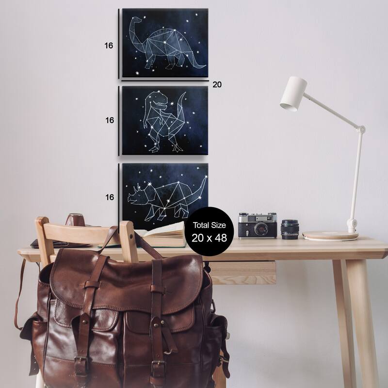 Stupell Night Sky Dinosaur Constellations Outer Space, 3pc Multi Piece Canvas Wall Art Set