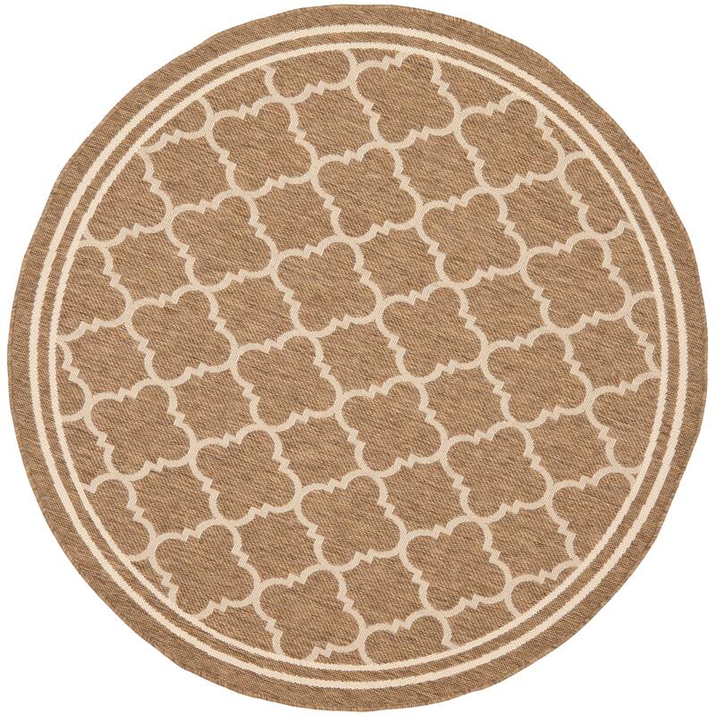 SAFAVIEH Courtyard Kristelle Indoor/ Outdoor Waterproof Patio Backyard Rug - 4' Round - Brown/Bone