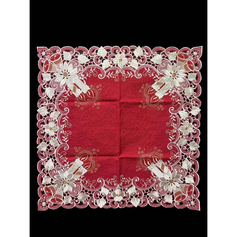 Poinsettia Embroidered Cutwork Square Tablecloth, 44 inch square