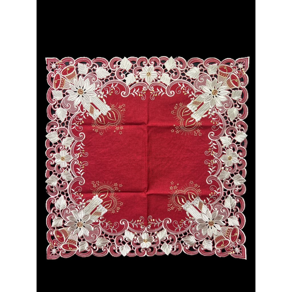Poinsettia Embroidered Cutwork Square Tablecloth, 44 inch square