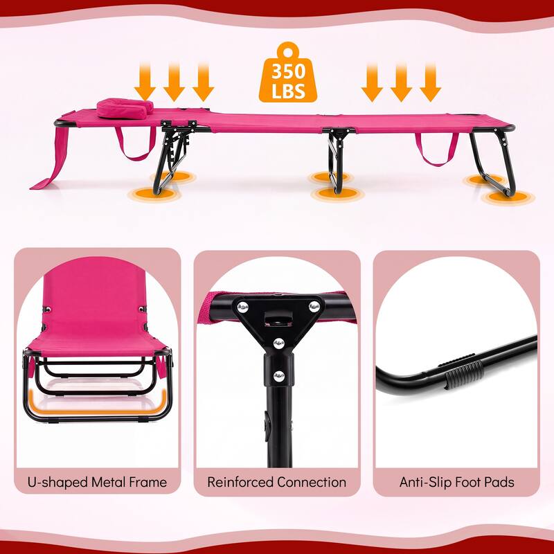 Gymax 2PCS Folding Beach Sun Lounger w/Face Hole Removable Pillows