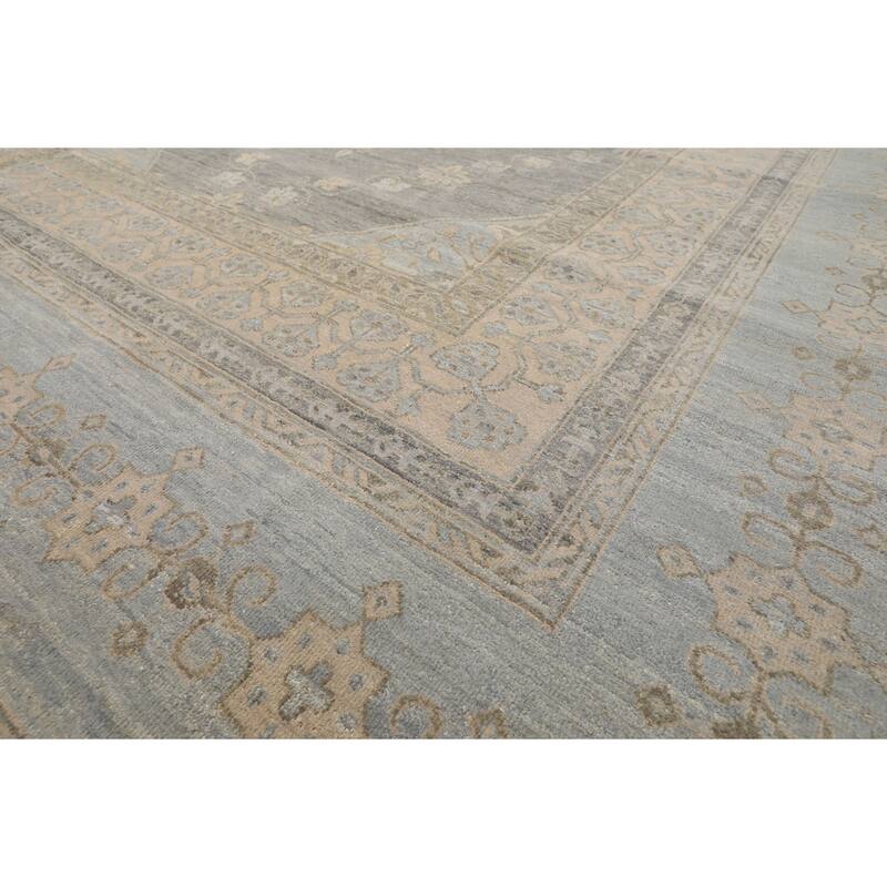12'4''x15'6'' Hand Knotted Wool Slate Peshawar Transitional Oriental Area Rug - 12' 4'' x 15' 6''