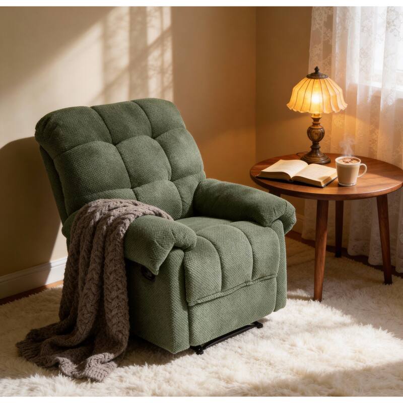 Recliner Chair, Overstuffed Armchair, Manual Recliner, Padded Footrest, Ergonomic Lounge Chair, Soft Fabric Recliner