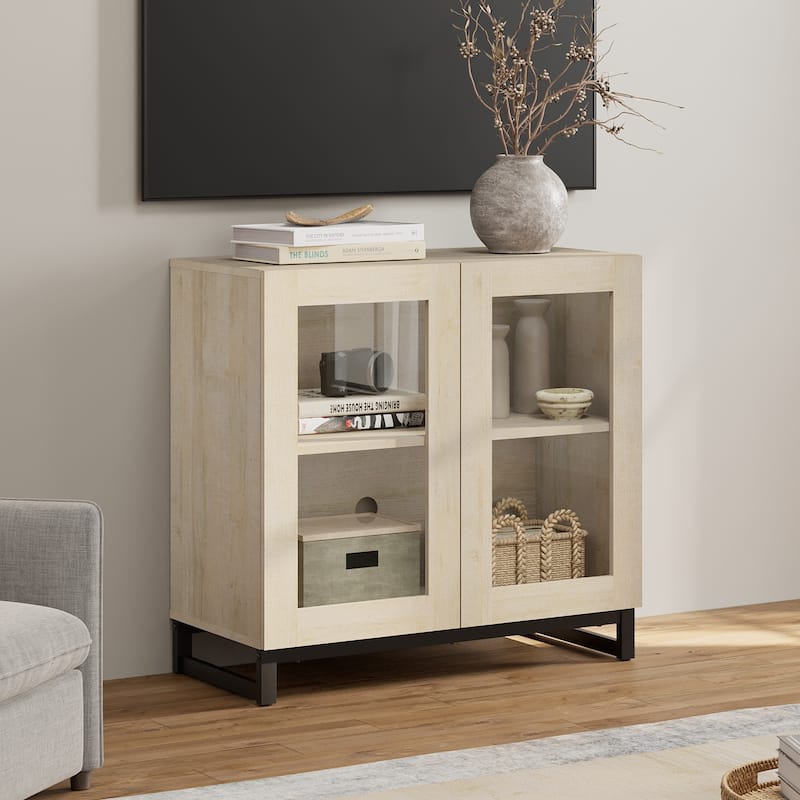 WAMPAT Modern TV Stand with Glass Doors for 110 inch TVs, Entertainment Center Console with Adjustable Shelves and Metal Base