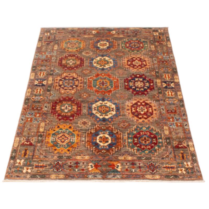 ECARPETGALLERY Hand-knotted Modern Ersari Taupe Wool Rug - 4'2 x 6'6