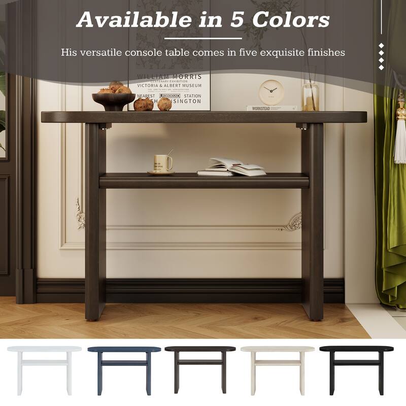 Elegant Minimalist Console Table with Rounded Edges and Sturdy Shelf Design for Entryway, Living Room(Espresso)