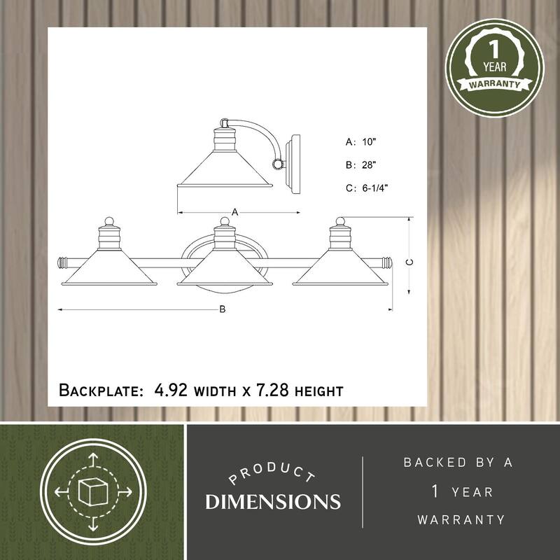 Barn Wall Sconce 28" Satin Nickel, 3 Light Vanity Light, Metal Shade, Bathroom Lighting - 6.25