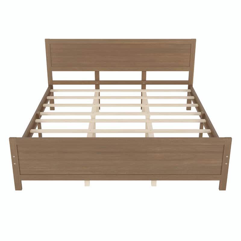 Wood Platform Bed Frame with Headboard and Wood Slat Support