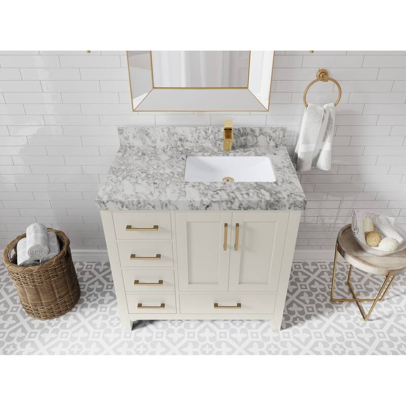 Willow Collections 36 in. W x 22 in. D Malibu Right Offset Sink Bathroom Vanity with Countertop - 2" Carrara Marble - FineGrain