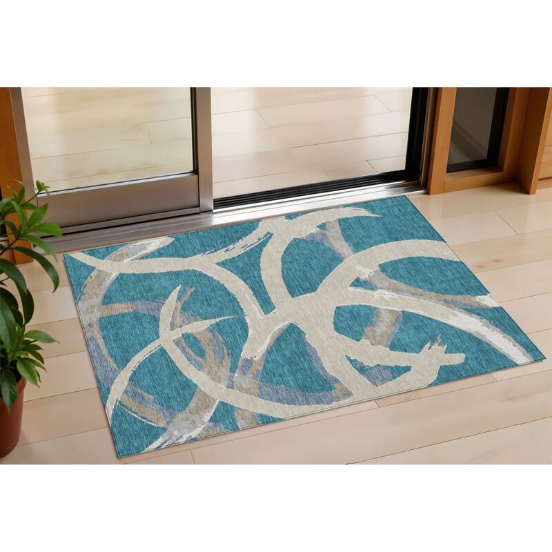 HomeRoots Abstract Transitional Rectangle Outdoor Rug - 3' x 5'