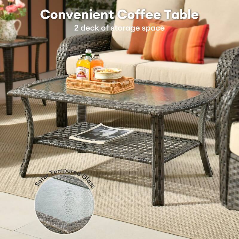 HOOOWOOO 8-piece Wicker Rattan Outdoor Furniture Patio Swivel Chair Set