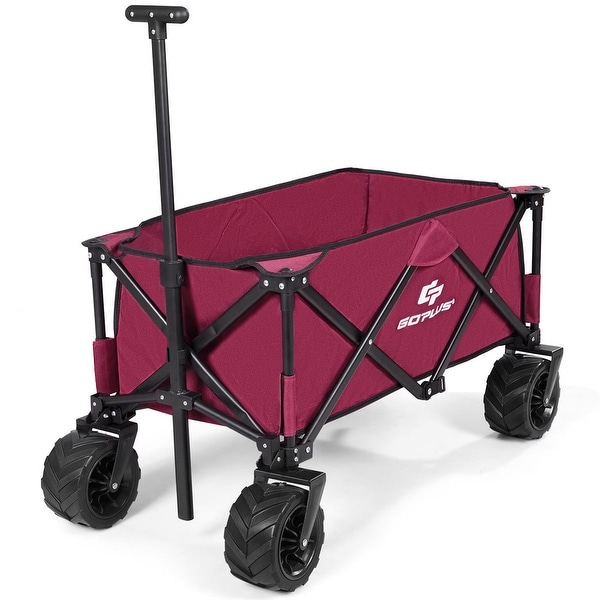 Collapsible Outdoor Utility Garden Trolley Folding Wagon-Wine