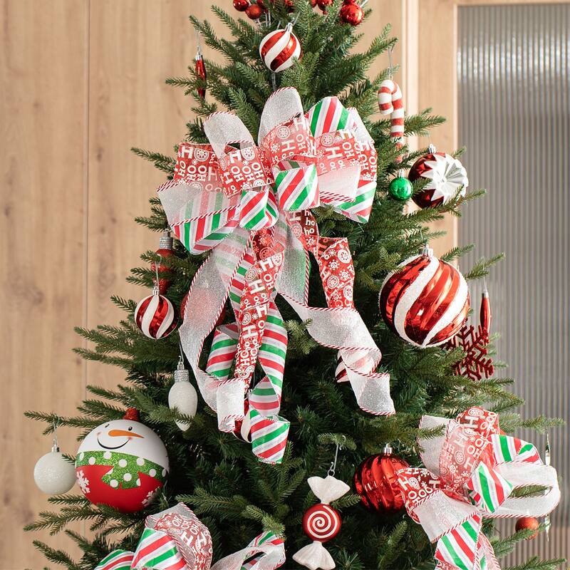 Glitzhome Set of 9 32"L Ribbon Bow Christmas Ornament Tree Topper Decor