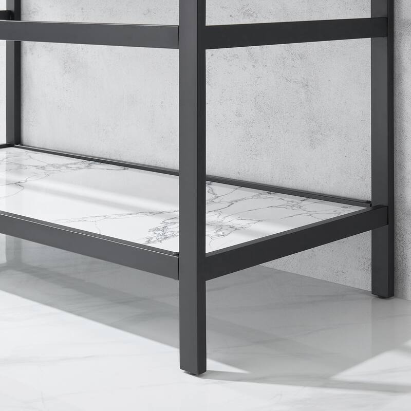 Ecija Bath Vanity, Metal Support with Composite Stone Top and Mirror