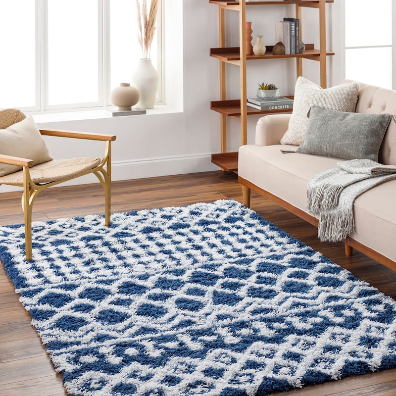 Artistic Weavers Newton Geometric Moroccan Trellis Shag Area Rug - 2'7" x 7'3" Runner - Deep Blue