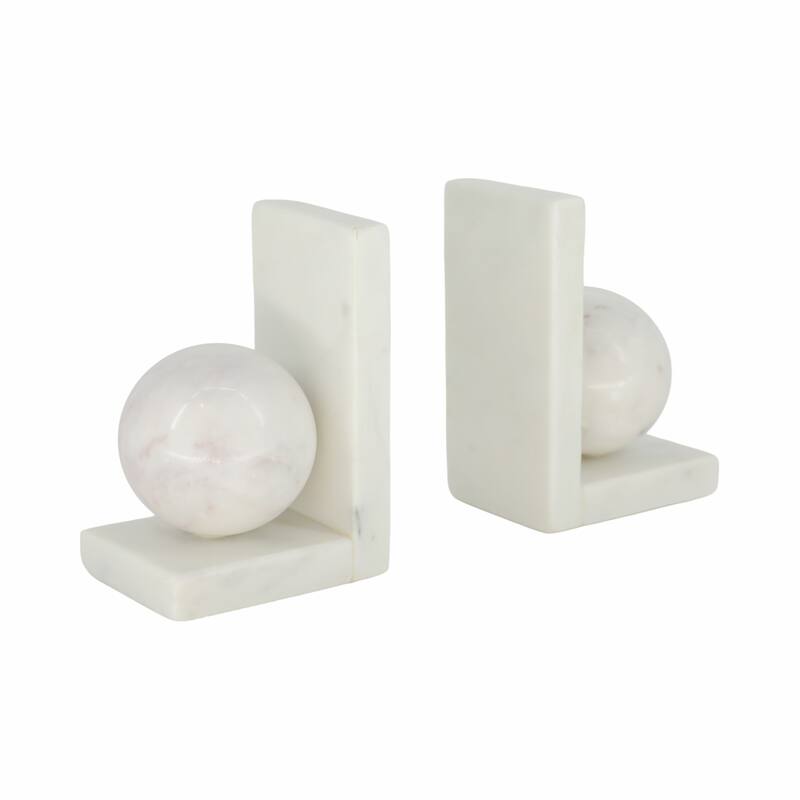 Stone Bookends Decorative L-Shaped with Geometric Sphere (Set of 2) - 4" x 3" x 6"