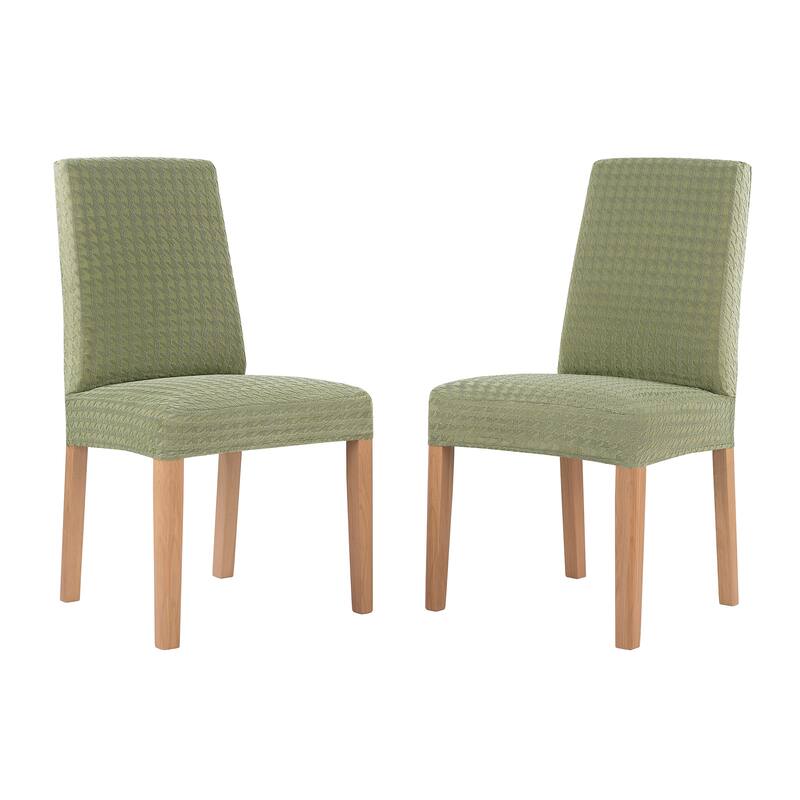 No. 918 Sparta 2-pack Houndstooth Textured Stretch Fit Elastic Dining Chair Cover Pair - 28" x 39"