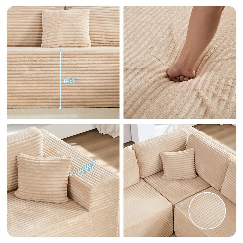 Corduroy 141'' Deep Seat Modular Sectional Sofa, Modern 8-Seater U-Shape Sofa Couch with Moveable Ottoman