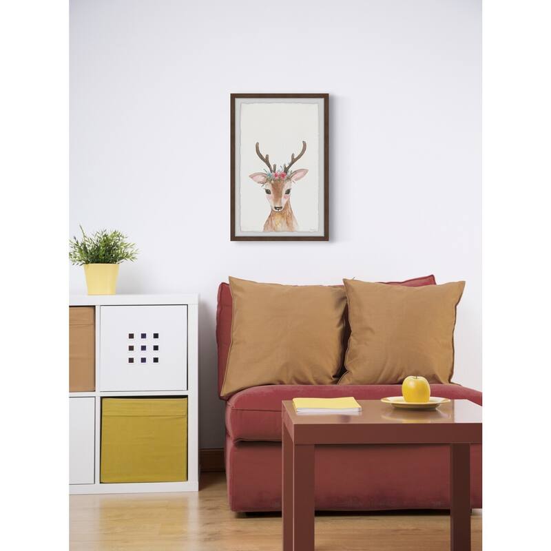 Deer With Flower Crown Framed Wall Art, Floral Delight - A Blooming Accent for Your Living Space