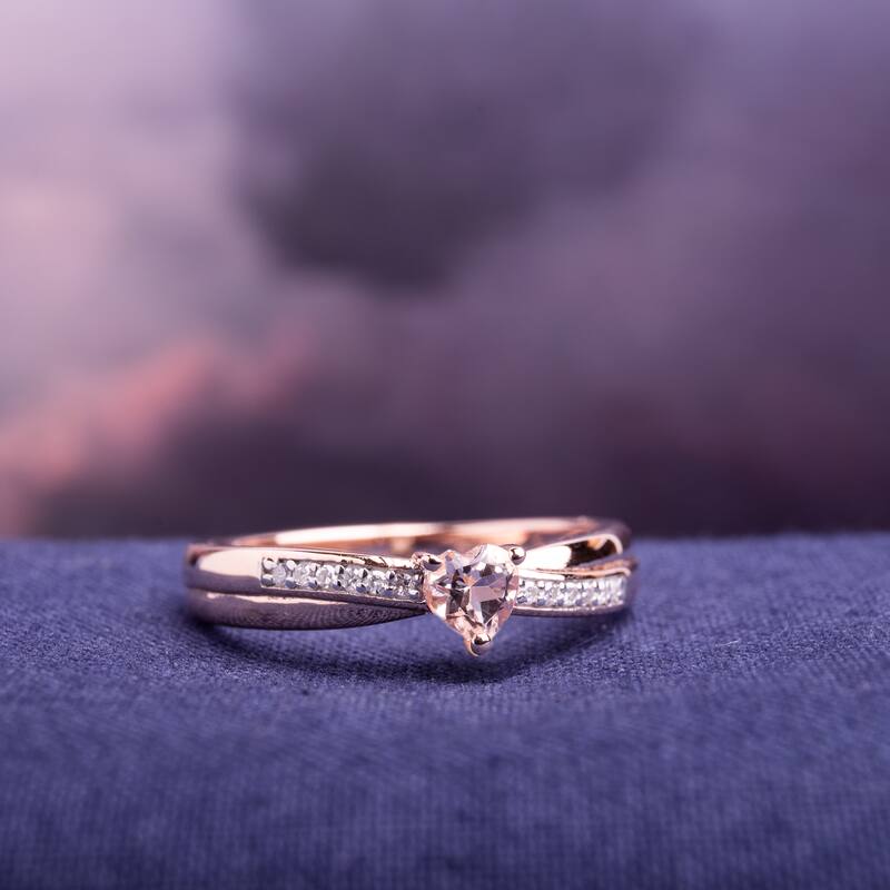 Miadora Sterling Silver Morganite and Round-cut Diamond Accent Heart Ring