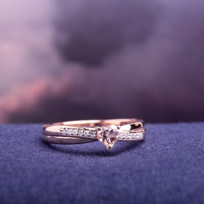 Miadora Sterling Silver Morganite and Round-cut Diamond Accent Heart Ring