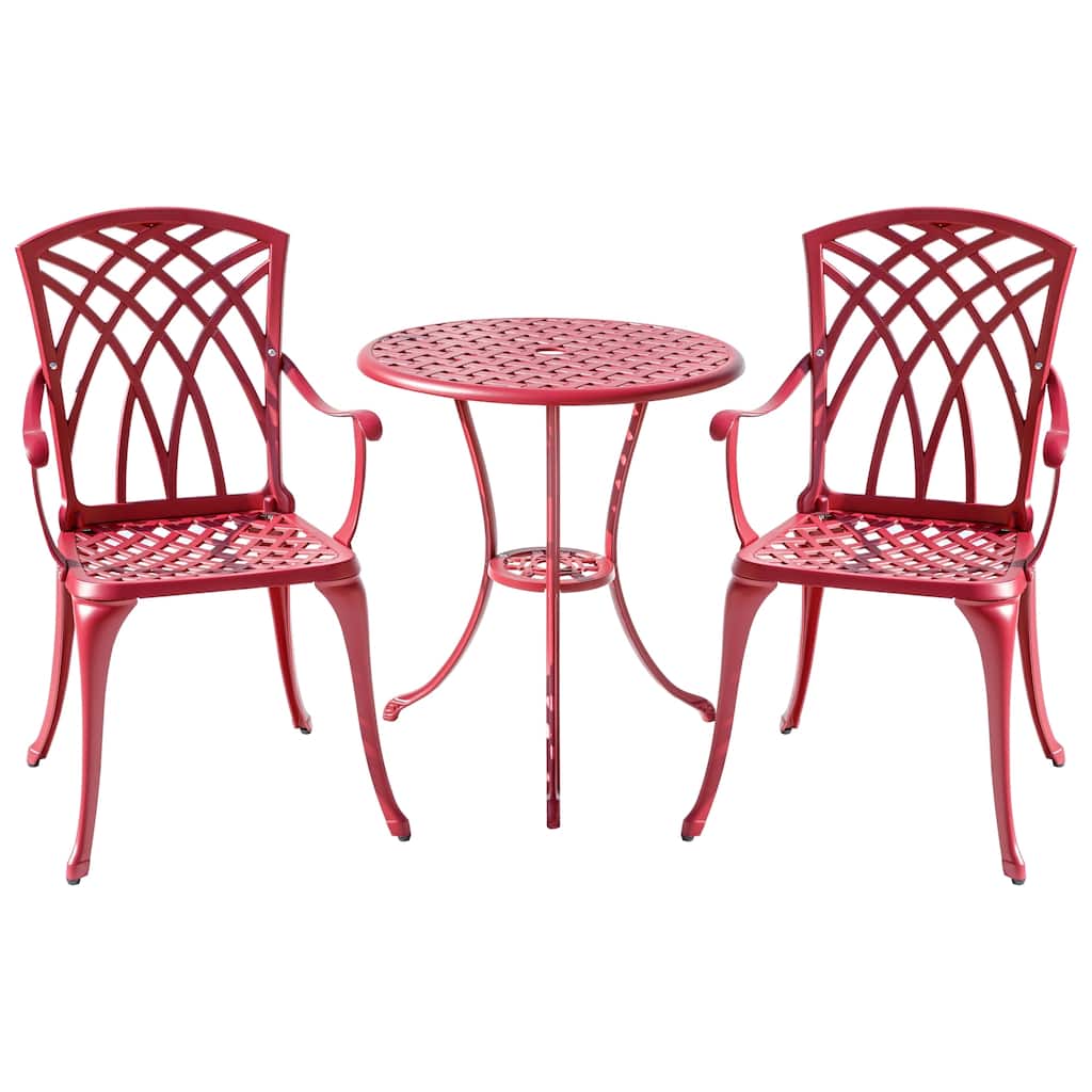 3-Piece Cast Aluminum Outdoor Bistro Set with LED Lights - 35" - Red