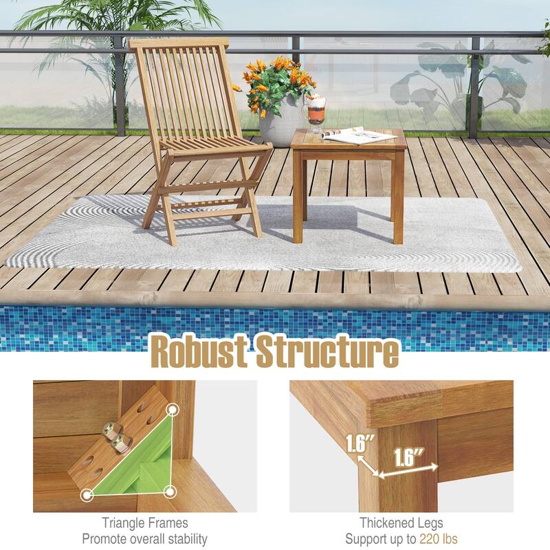 Gymax Outdoor Square Teak Wood End Table Coffee Table for Porch Deck