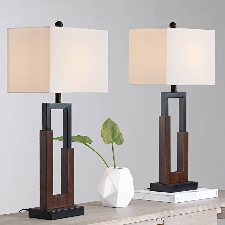 30" Wood/Black Table Lamp Set With USB (Set of 2)