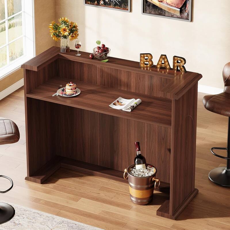 55-Inch Home Bar Unit, Mid-Century Modern Liquor Bar Table for Home Pub, Kitchen, Living Room