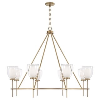 46" W x 37" H 8-Light Ring Chandelier in Aged Brass with Layered White and Clear Glass - 45.5"W x 37"H