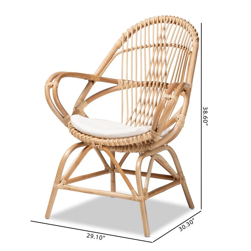 Jayden Bohemian Upholstered Rattan Accent Chair-Natural Brown/White